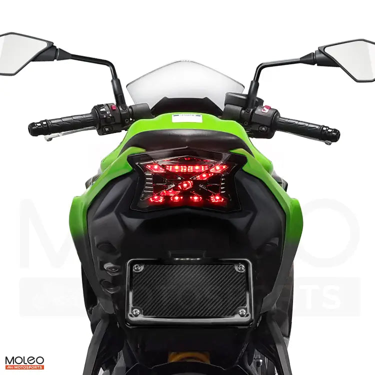 KAWASAKI Z650 / NINJA 650 tail light with a position light that emits a soft central illumination at night.
