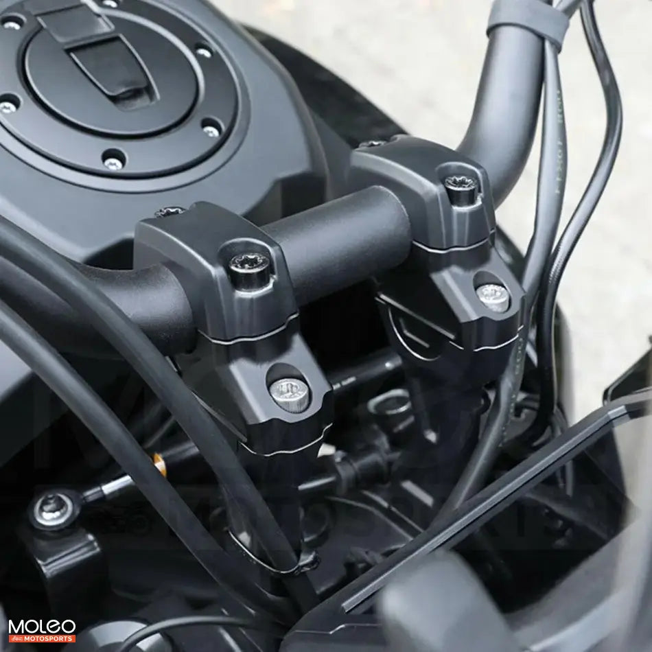 Front view rendering of Handlebar Risers installed on Harley Pan RA1250/S