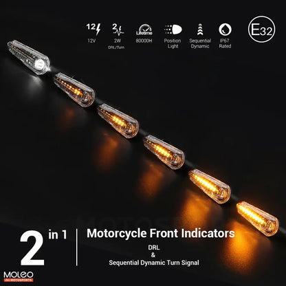 MOLEO Industries Motorcycle Front LED Sequential Dynamic Turn Signals with White Position Light