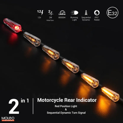 MOLEO Industries Motorcycle Rear LED Sequential Dynamic Turn Signals with Red Position Light