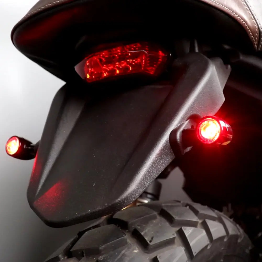 MOLEO Bullet Style Rear LED Indicators are installed on the cafe racer vintage motorcycle.
