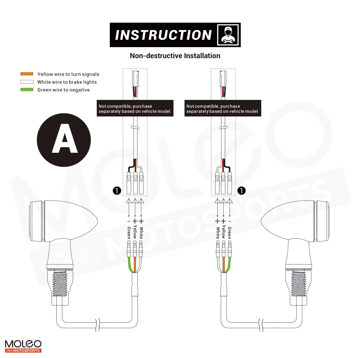 MOLEO Bullet 2-in-1 Motorcycle Turn Signal Non-destructive Installation with Plug Cable