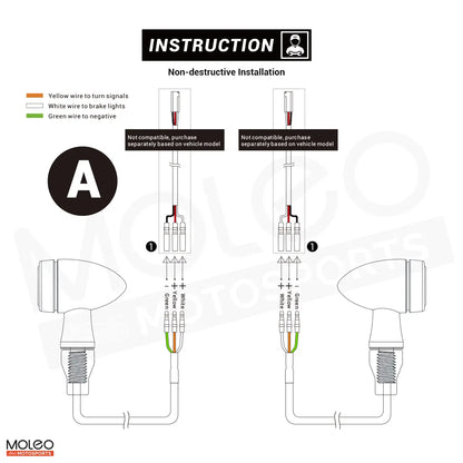 MOLEO Bullet 2-in-1 Motorcycle Turn Signal Non-destructive Installation with Plug Cable