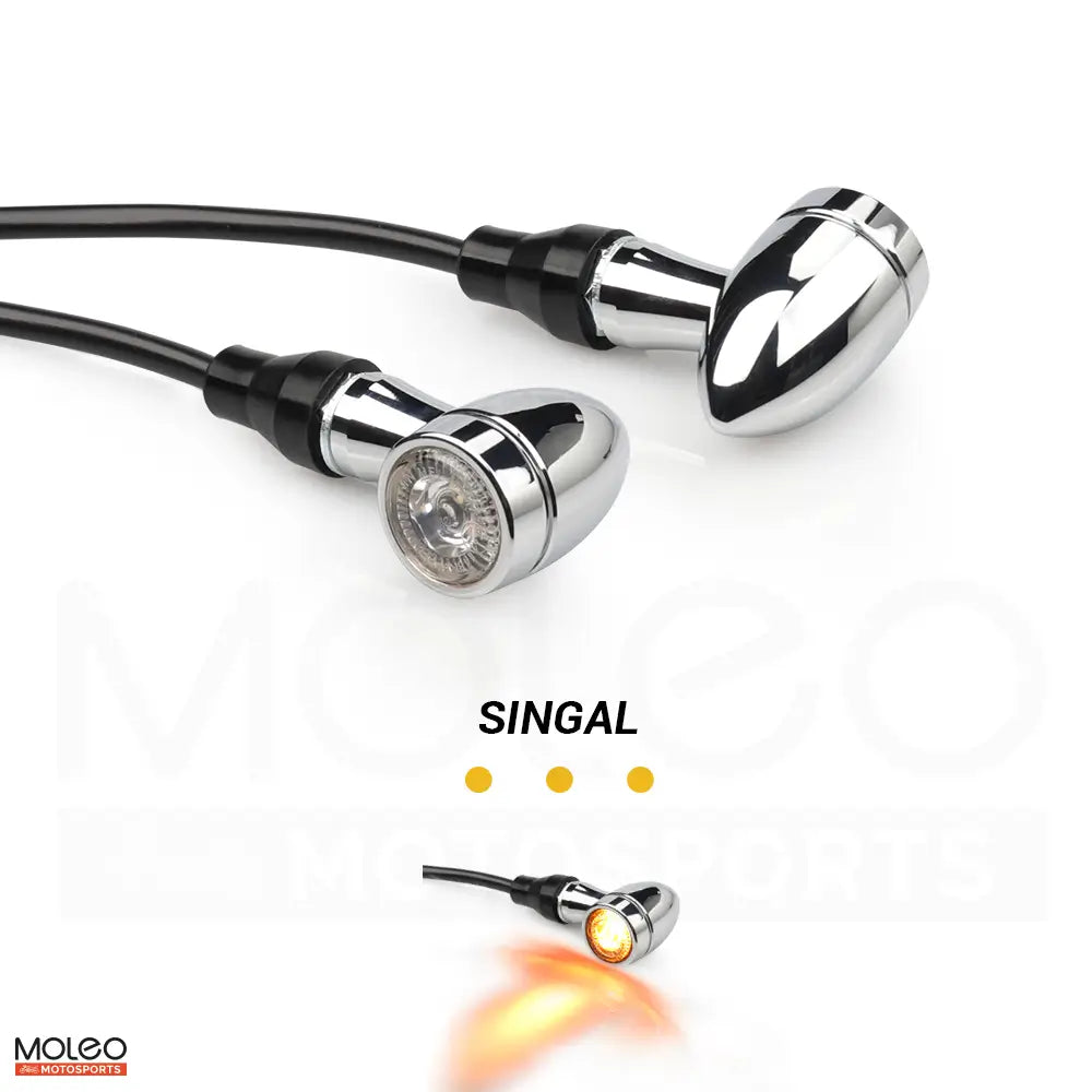 MOLEO Chrome Plated Mini Bullet Style Motorcycle Universal Amber Front and Rear Turn Signals.