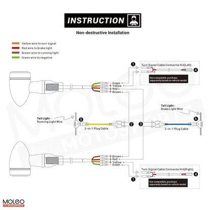 MOLEO Motorcycle 3-in-1 Turn Signal Non-destructive Installation.