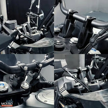 Multi-angle display of Handlebar Risers on CFMoto 450MT.