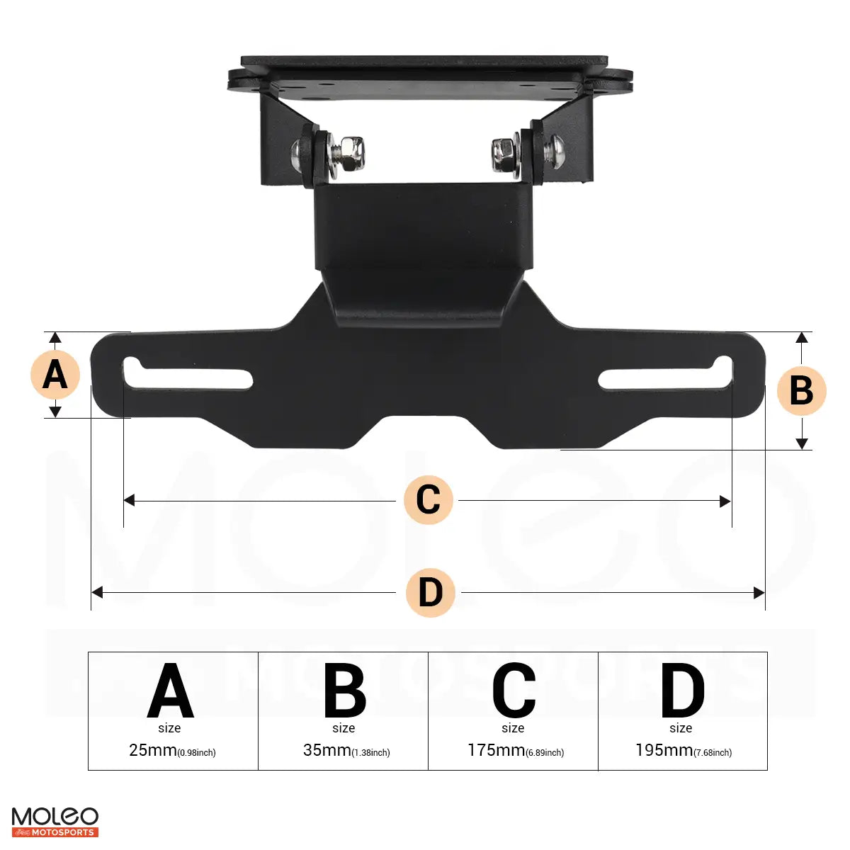 Prduct Size for MOLEO 2025 MT07 Fender Eliminator Kit