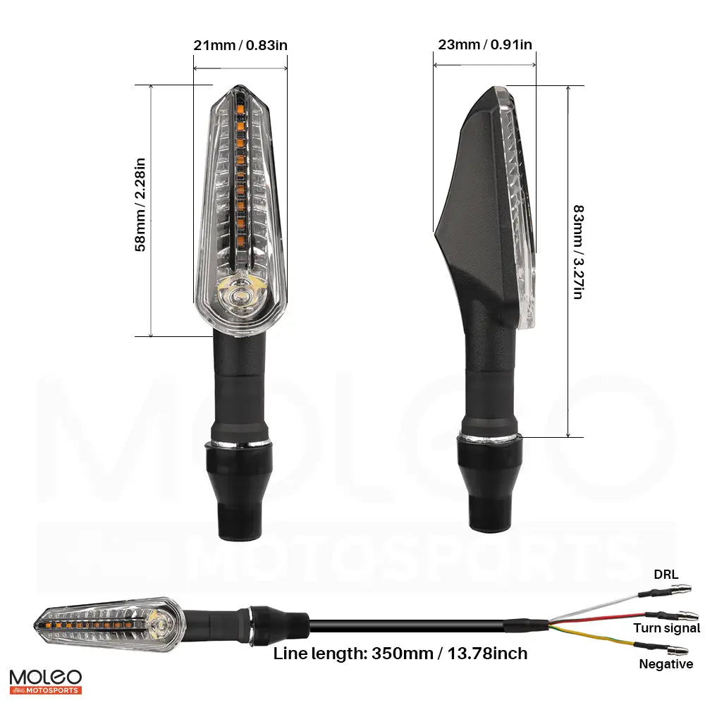 Size and Wiring Diagram for Motorcycle Front Sequential LED Turn Signals