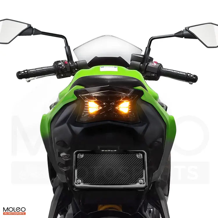 Stay safe on the KAWASAKI NINJA 650 integrated tail light with a hazard light that includes synchronized side blinks