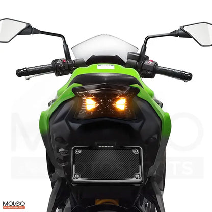 Stay safe on the KAWASAKI NINJA 650 integrated tail light with a hazard light that includes synchronized side blinks
