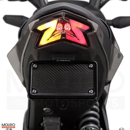 The slim tail light module pulses with intensity combining brake & turn signals