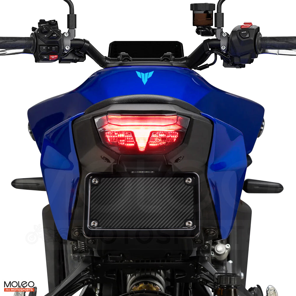 The brake light activates, emitting a very bright red LED light from the rear of your MT-09