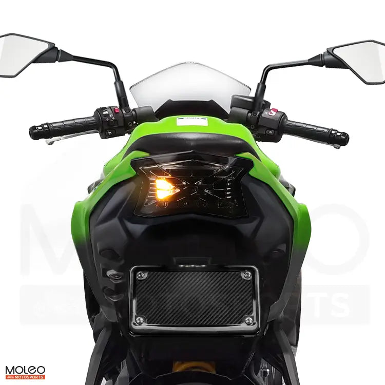 Upgrade your KAWASAKI Z650 / NINJA 650 safety with side turn signals that feature bright yellow triangular blinks for improved road awareness.