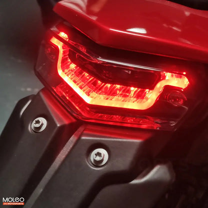 High-quality crafted light guides & reflectors boost Yamaha Tenere 700 integrated tail light's brake brightness.